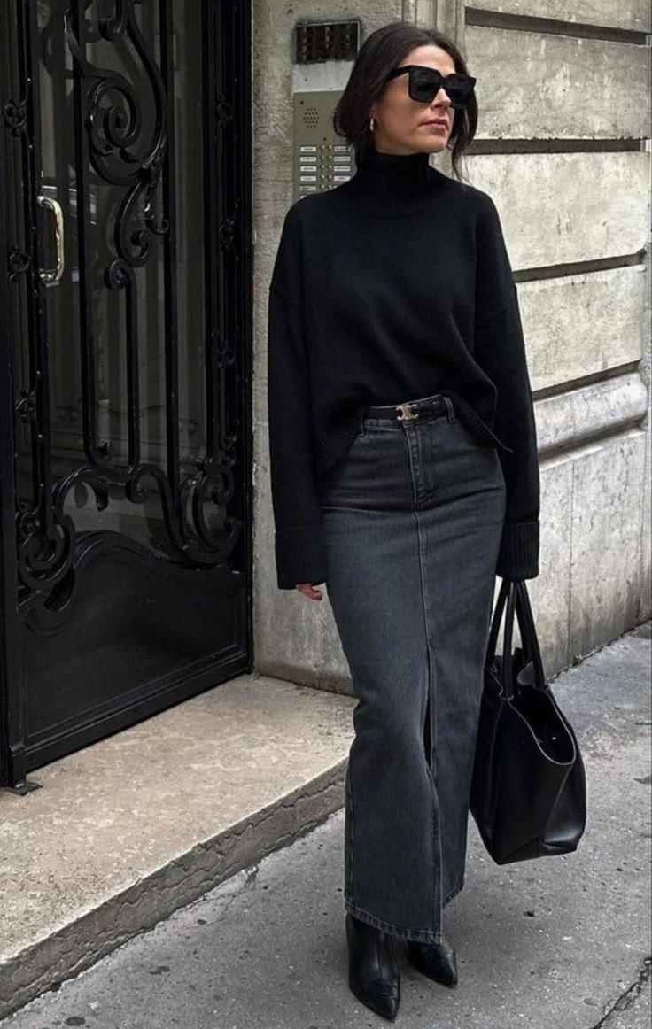 jean skirt outfits winter