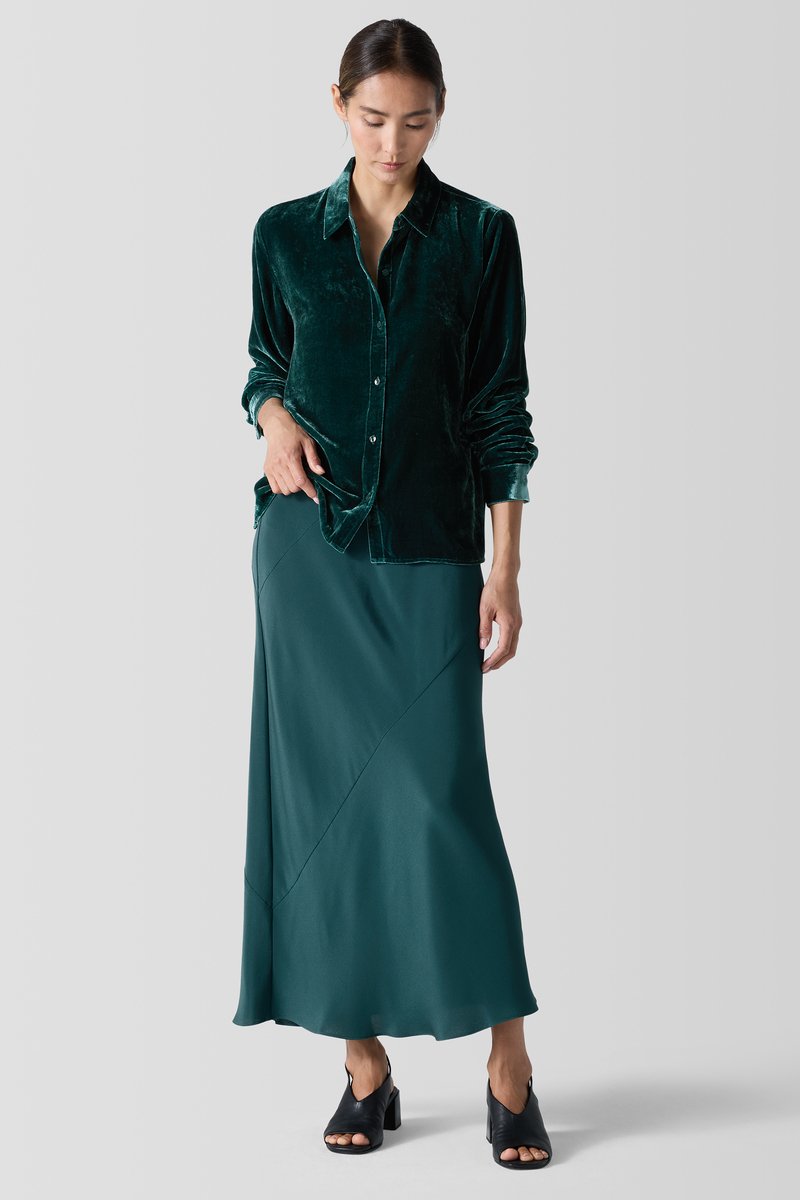 Simple Dresses & Skirts made with Organic Fabrics | EILEEN FISHER Simple Dresses & Skirts made with Organic Fabrics | EILEEN FISHER - green satin skirt outfit