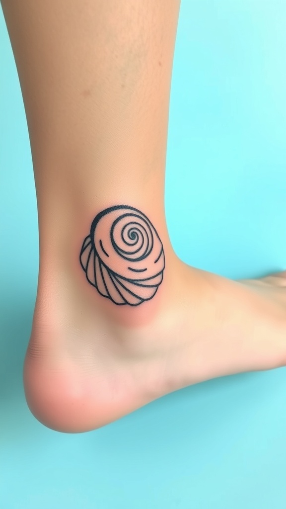 Abstract spiral shell tattoo on ankle