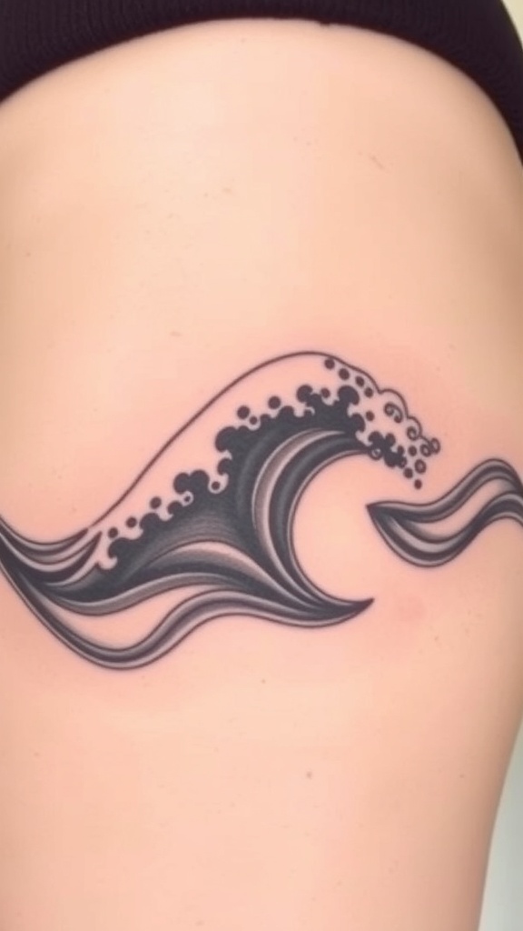 A tattoo featuring abstract wave patterns with flowing lines and curves.