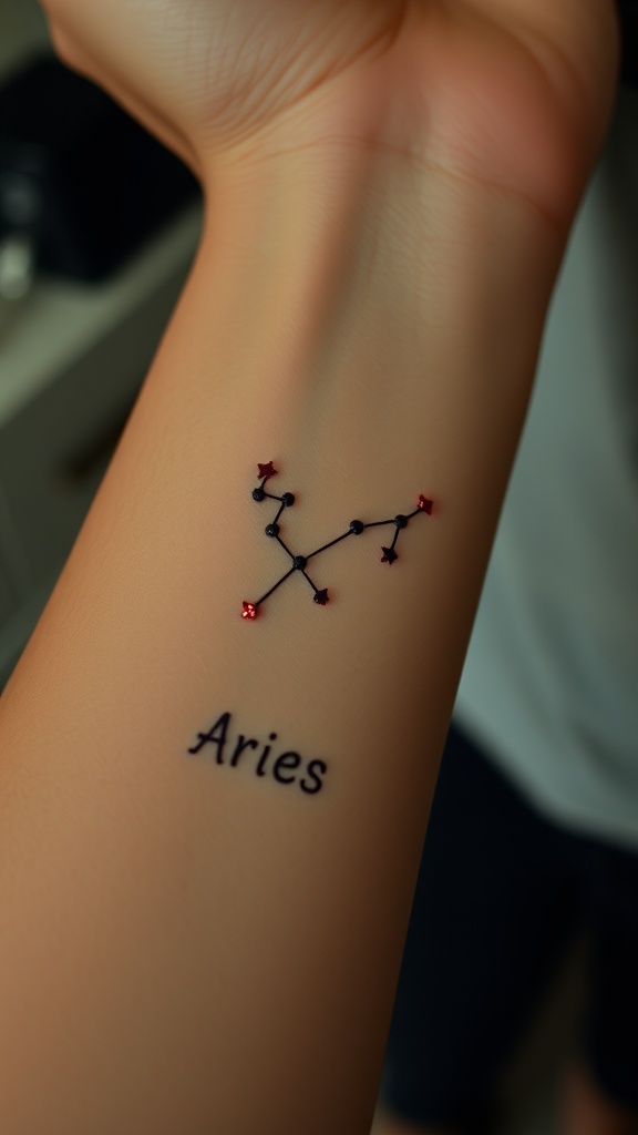 Aries constellation outline tattoo on a person's forearm