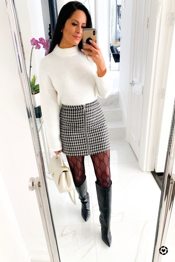 houndstooth skirt outfit