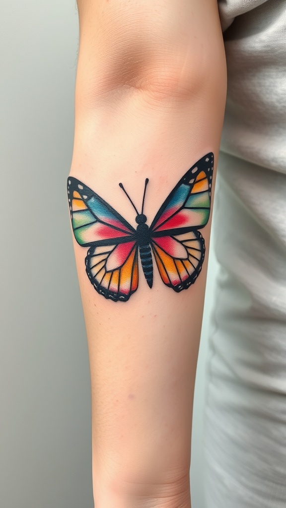 Watercolor butterfly tattoo with geometric shapes