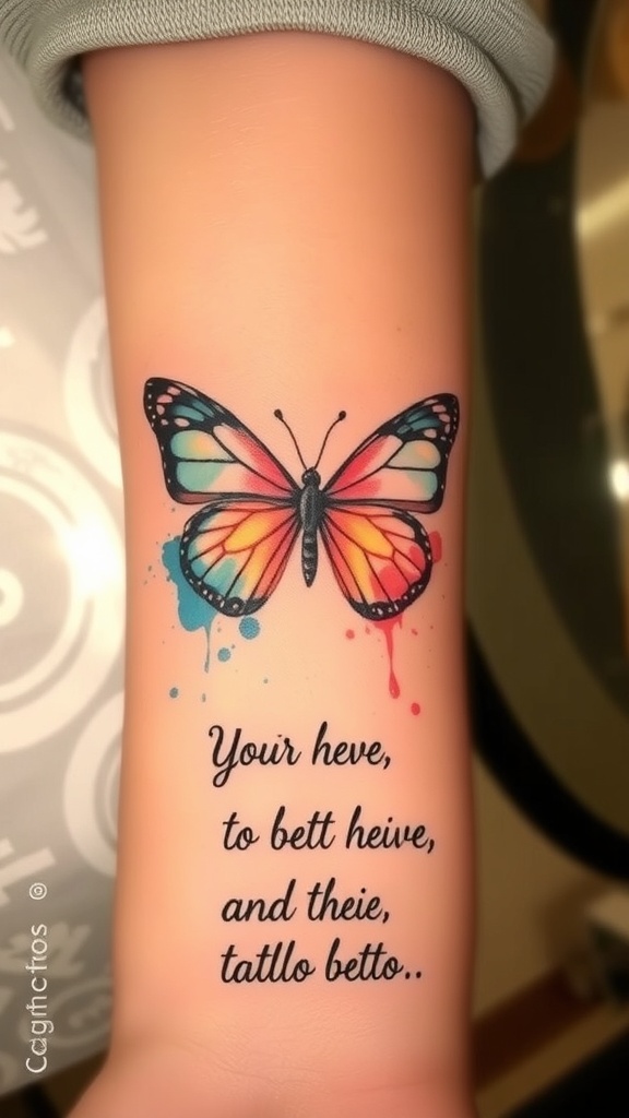 Watercolor butterfly tattoo with an inspirational quote