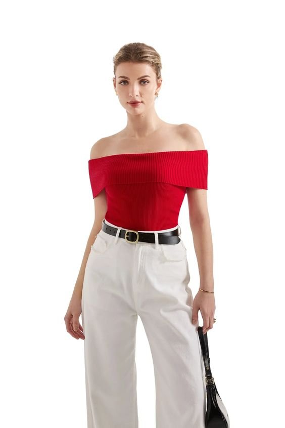 Off-the-Shoulder Red Knit Top