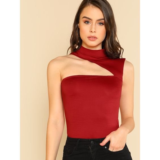 Asymmetric Cutout Red Tank Top