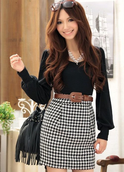 Pin page Pin page - houndstooth skirt outfit