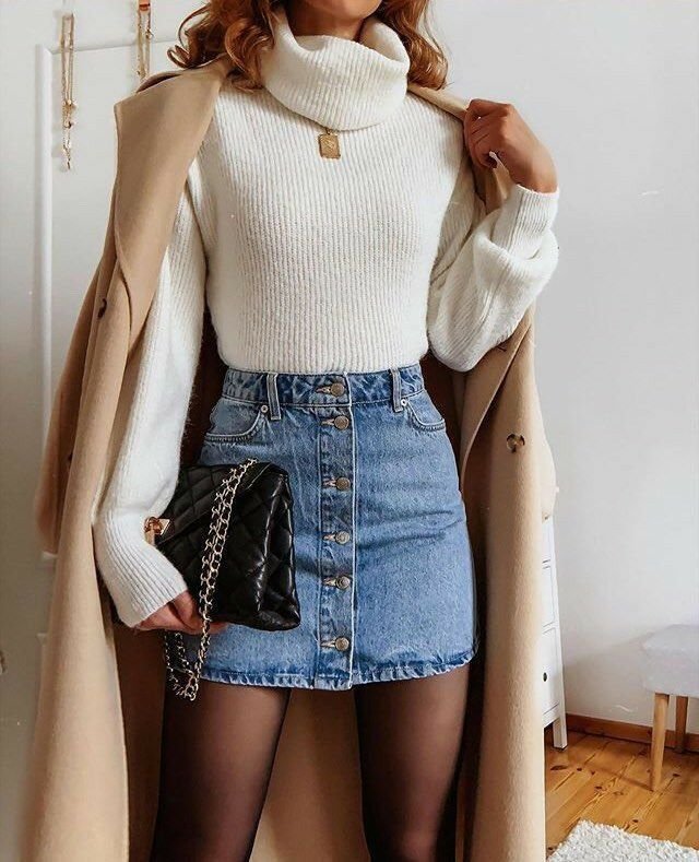 Denim mini skirt Denim mini skirt - jean skirt outfits winter