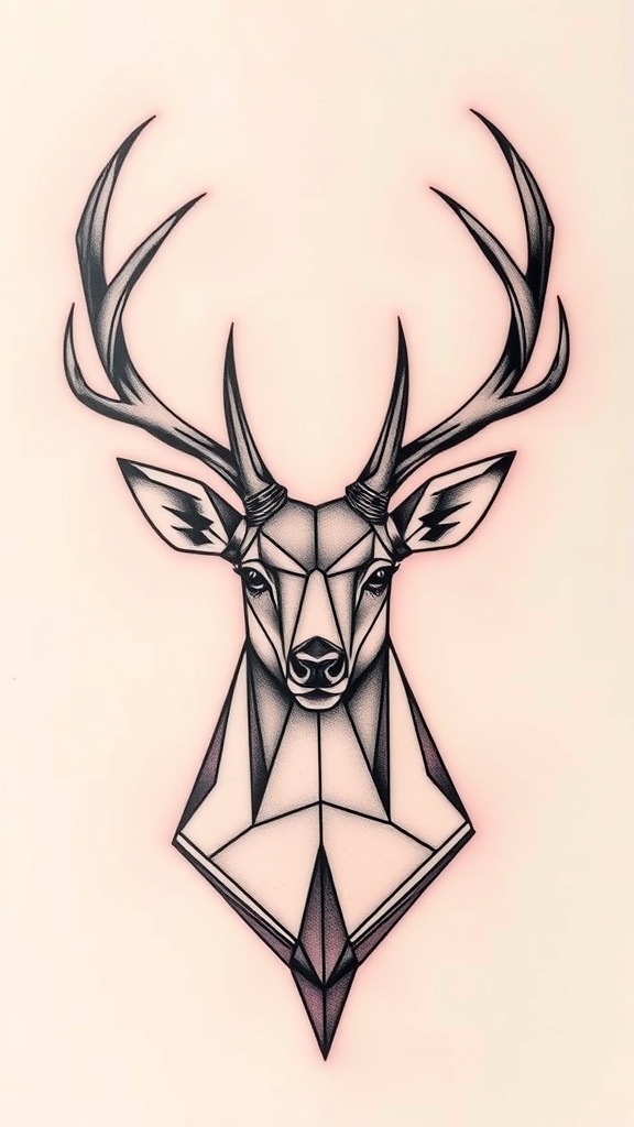 Geometric deer tattoo on a person's chest