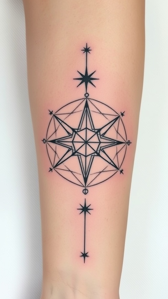 Geometric star constellation tattoo on a person's back.