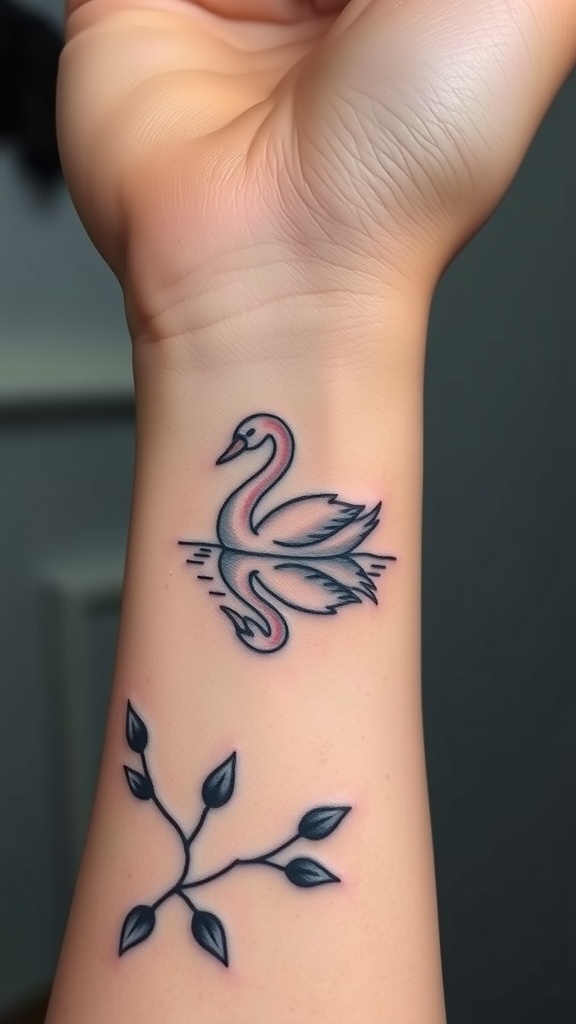 Tattoo of a graceful swan on water on a person's arm.