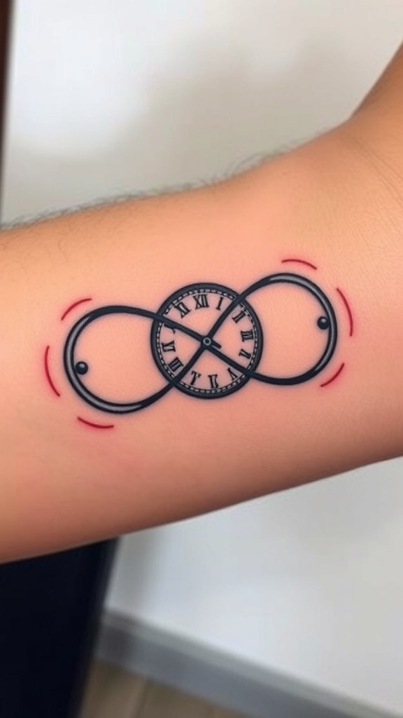 Infinity clock tattoo design on an arm