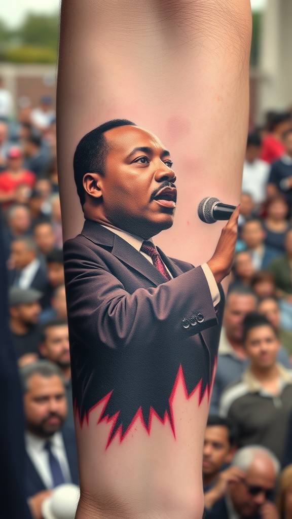 Tattoo of Martin Luther King Jr. delivering a speech
