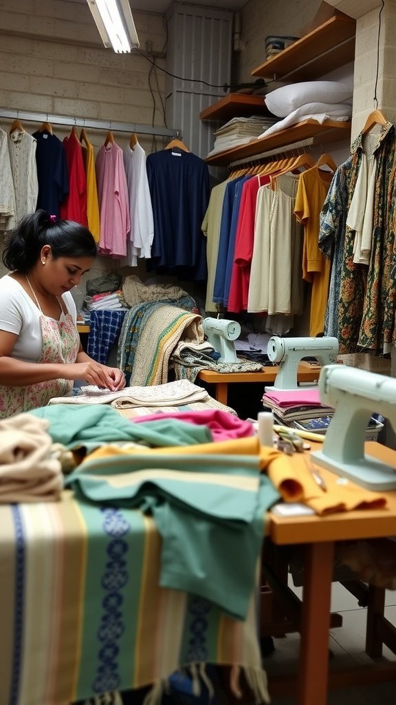 Clothing items hanging with tags labeled 'Ethical Fashion' and 'Ethical Lashes'.