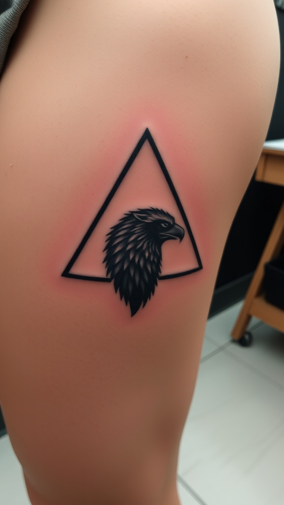 Triangle tattoo featuring an eagle design