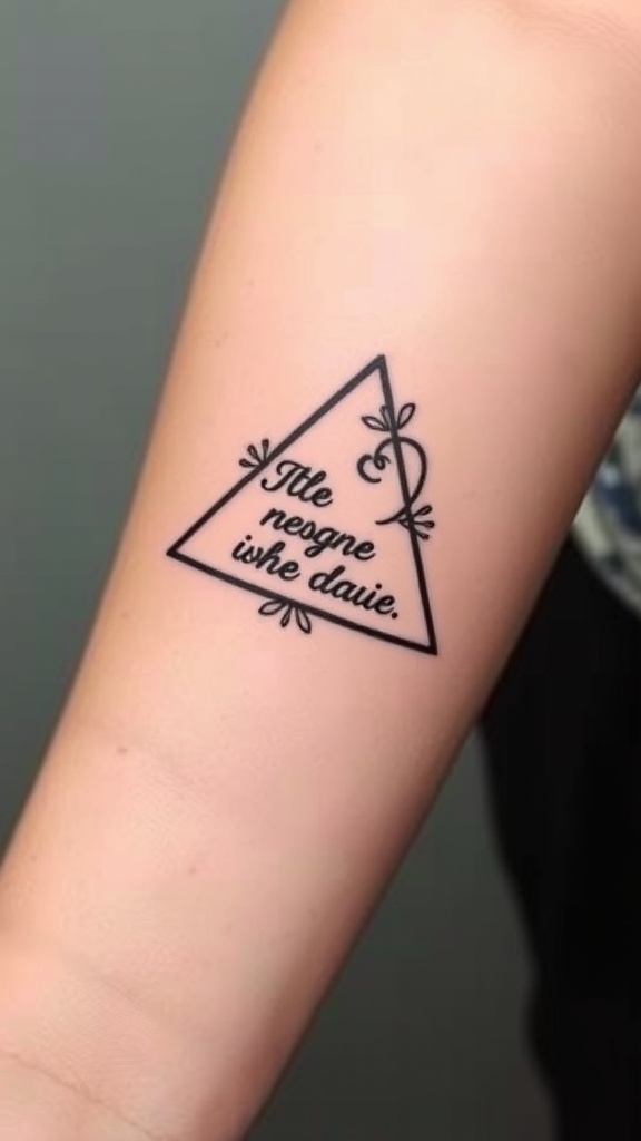Triangle tattoo with an inspirational quote